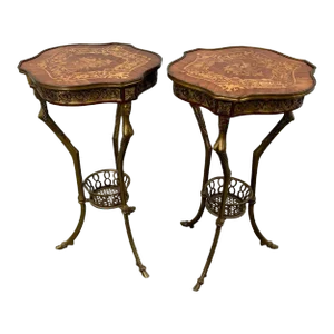 French Pair of Louis XVI Style Bronze Gueridon Tripod Tables