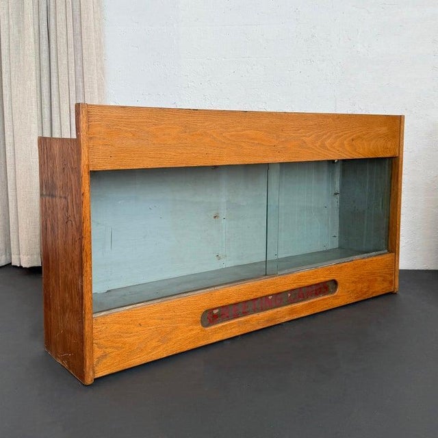 1940s Pair of Industrial Oak "Greeting Cards" Display Case Cabinets For Sale - Image 4 of 12
