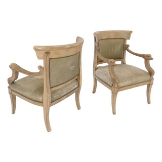 Carved Dolphins Shape Arms Rounded Back Lounge Chairs Leather Upholstery AS IS For Sale