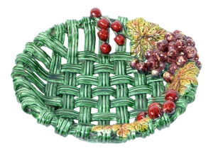 Henry Vallauris France Ceramic Harvest Basket Green & Red Mid-Century Modern 50s
