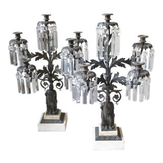 Bronze, Marble, and Crystal Candelabras - A Pair For Sale