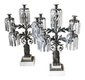 Bronze, Marble, and Crystal Candelabras - A Pair