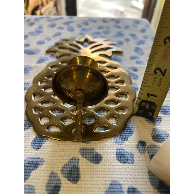 Boho Chic 1970s Pair of Southern Brass Pineapple Candle Sconces For Sale - Image 3 of 10