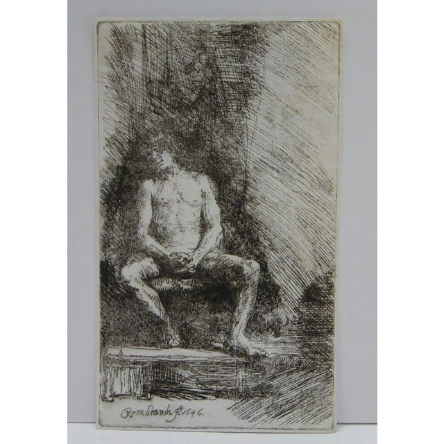 17th Century Rembrandt Van Rijn Nude Man Seated Before a Curtain 1646 For Sale - Image 5 of 6