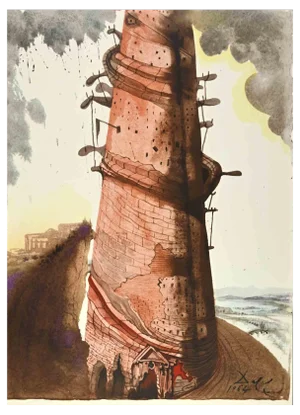 Salvador Dalí, Turris Babel, Lithograph, 1964