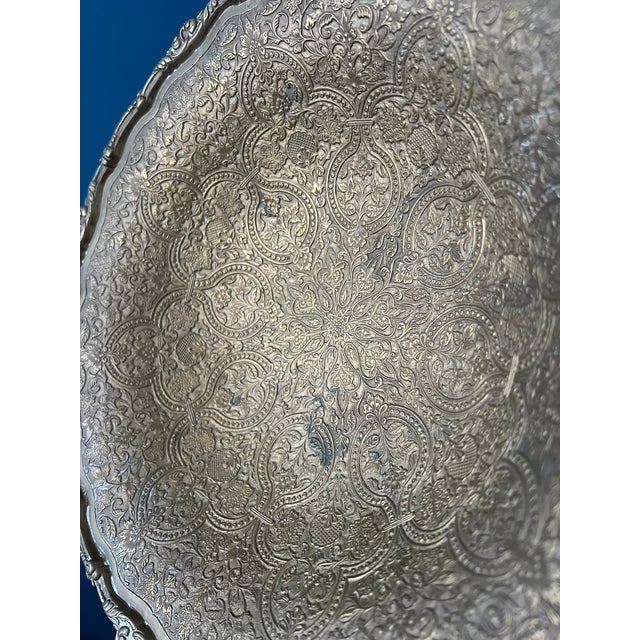 Vintage Brass Pedestal Bowl With Ornate Repoussé Decoration For Sale - Image 11 of 17