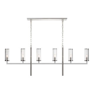Kelly Wearstler for Visual Comfort Signature Liaison Large Linear Chandelier in Polished Nickel with Clear Glass For Sale