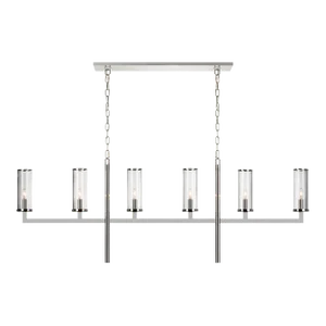 Kelly Wearstler for Visual Comfort Signature Liaison Large Linear Chandelier in Polished Nickel with Clear Glass