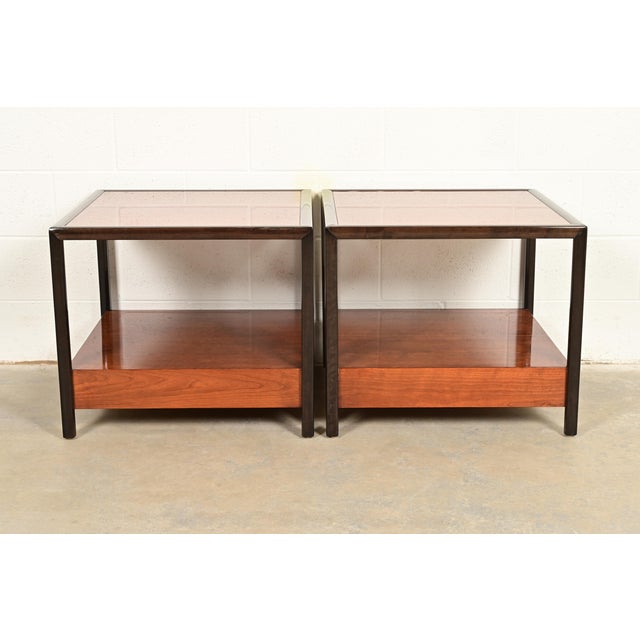 Michael Taylor for Baker Furniture Mid-Century Hollywood Regency Cherry Wood Nightstands or End Tables, Pair For Sale - Image 13 of 14