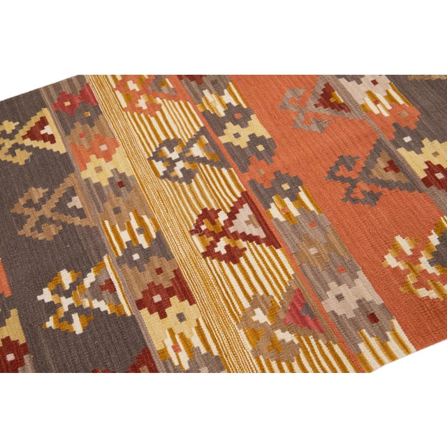 2020s Modern Kilim Handmade Multicolor Geometric Wool Rug For Sale In New York - Image 6 of 7