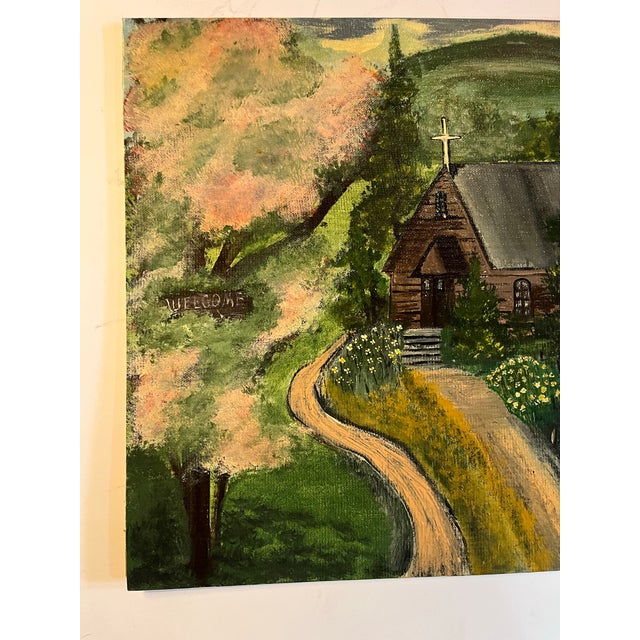 Expressionism Nellie Medford 1990 a Church in Thompson Cove North Carolina Oil on Canvas Board For Sale - Image 3 of 8