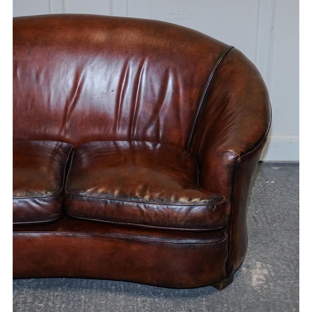 Art Deco Hand Dyed Whiskey Brown Suite Sofa, Armchairs and Ottomans, 1920s, Set of 5 For Sale - Image 4 of 18