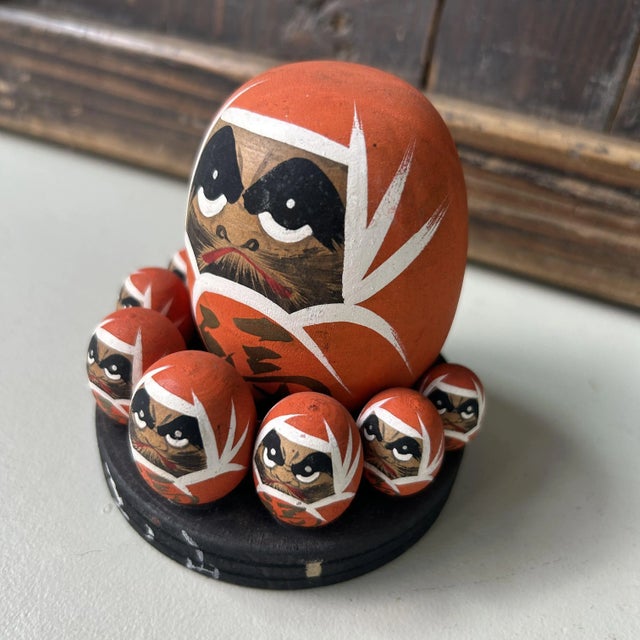 Mid-Century Modern Vintage Wooden Daruma Set, 1970s, Set of 9 For Sale - Image 3 of 10