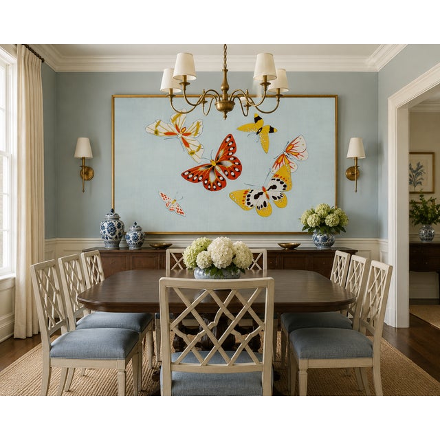 Blue Japanese Butterflies, Vintage Art Print Reproduction, 60" X 40" For Sale - Image 8 of 11