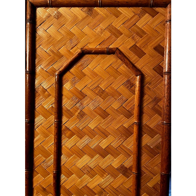 Bamboo and Woven Herringbone Rattan MCM Folding Screen For Sale - Image 4 of 7
