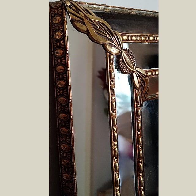 Art Deco Mirror with Beveled Frame and Gilt Brass, France, 1930 For Sale - Image 3 of 15