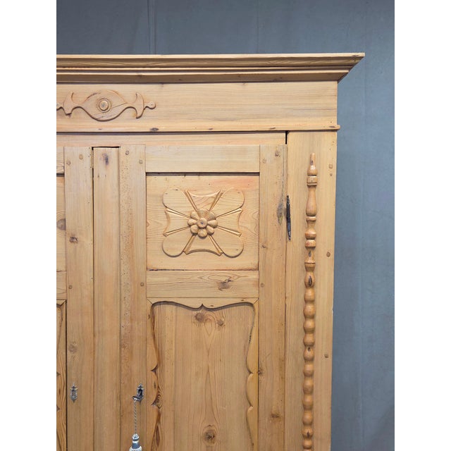 Early 20th Century Antique European (Germany or Austria) Pine Double Door Wardrobe For Sale - Image 5 of 16