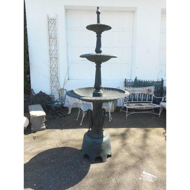 Large Cast Iron ThreeTier Fountain With an Egret Base Chairish