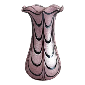 Austrian Loetz School Flared Art Glass Vase with Silver Drape Overlay C1930