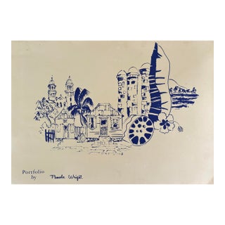 Portfolio by Pamela Wright “St John Antigua” Set of 4 Color Lithographs on Heavy Paper in Art Presentation Folder For Sale