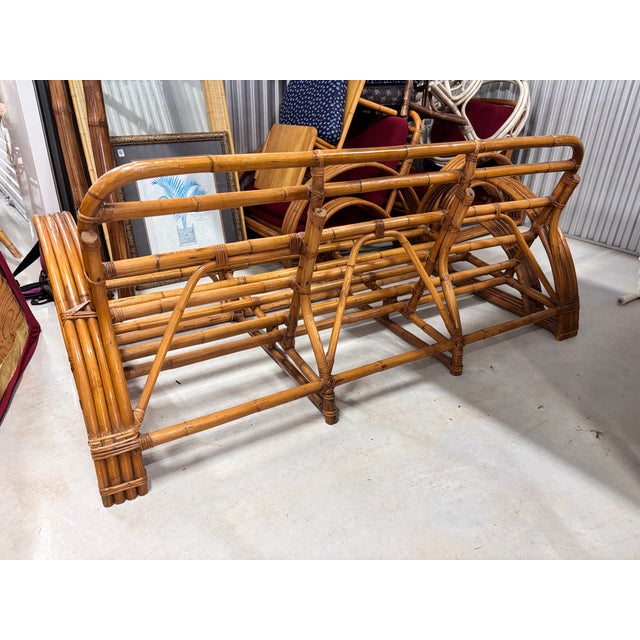 Fully Refurbished, Double Tear-Drop Stacked Rattan Bamboo Sofa and Chair Living Room Set. Mid-Century, Rattan in the Manner of Paul Frankl. For Sale - Image 13 of 13