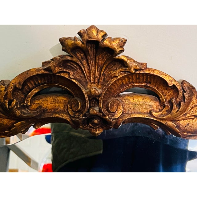 Late 19th Century Antique Rococo Giltwood Wall Mirror, 19th Century Hand-Carved Crest, 26” X 37” For Sale - Image 5 of 11