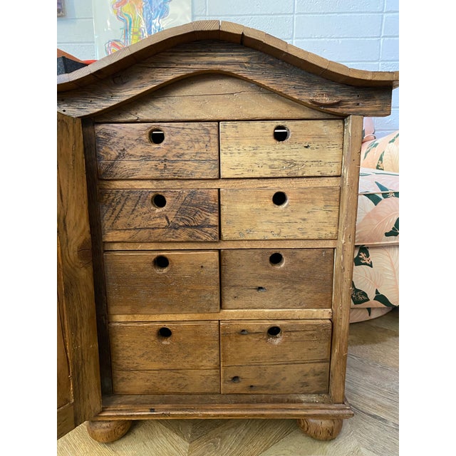 Antique Wooden Storage Medicine Cabinet | Apothecary Style Cabinet | Jewelry Storage For Sale - Image 10 of 11