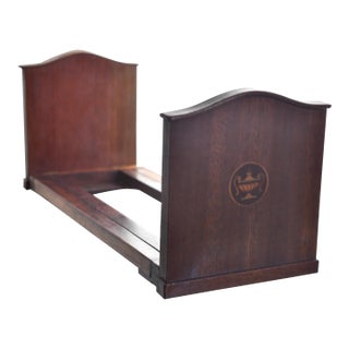 Antique Victorian Mahogany Sliding Book Slide — Marquetry Inlaid Medallions — Adjustable Bookrack — Book Shelf Stand 19th Century English For Sale