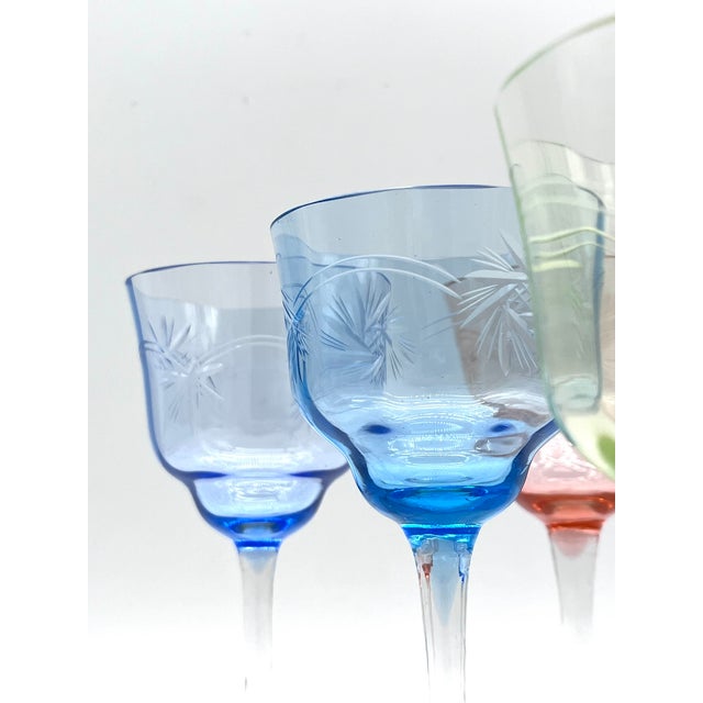 Glass Art Nouveau Faceted Wine Glasses with Star Design, 1920s, Set of 6 For Sale - Image 7 of 17