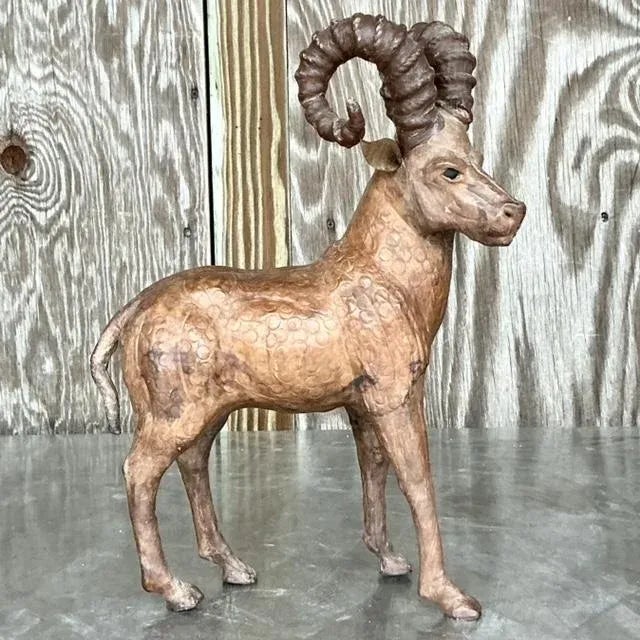 Boho Chic Vintage Boho Leather Ram For Sale - Image 3 of 6