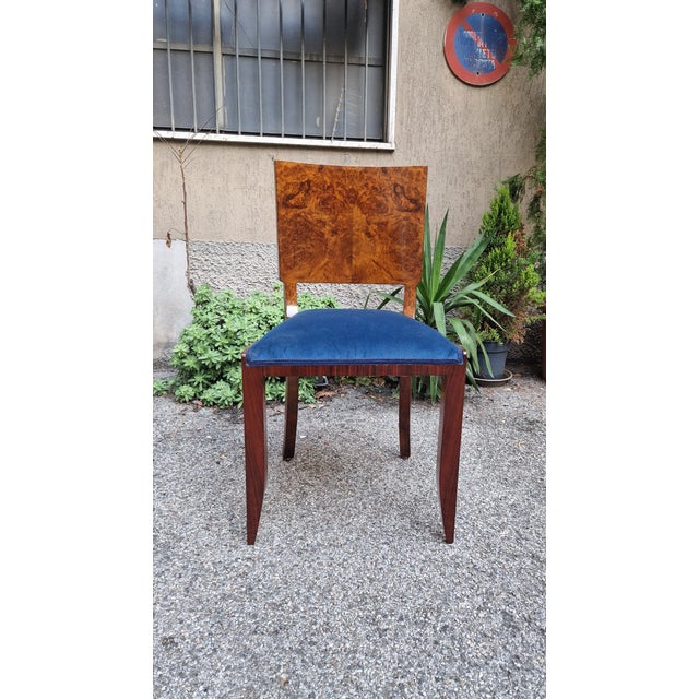 Chair in Walnut Burl with Blue Seat in the style of Gio Ponti, 1930s For Sale - Image 9 of 11