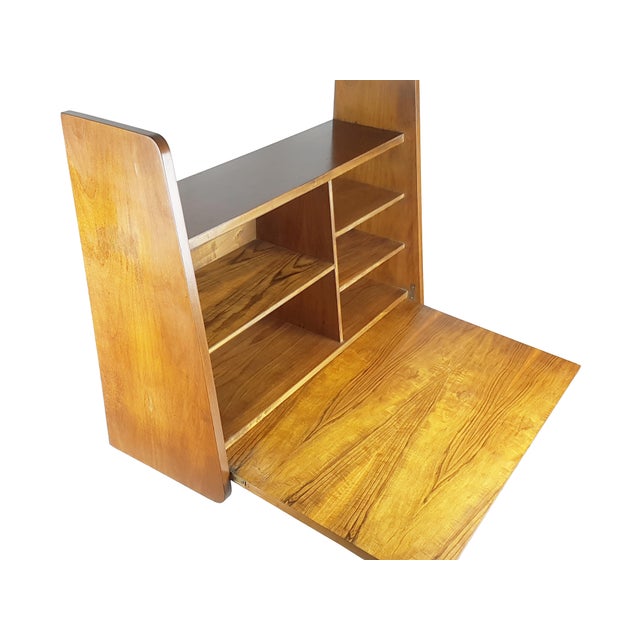 1950s Mid-Century Modern Wooden Drop Off Wall Secretary attributed to Marcel Gascoin, 1950s For Sale - Image 5 of 18