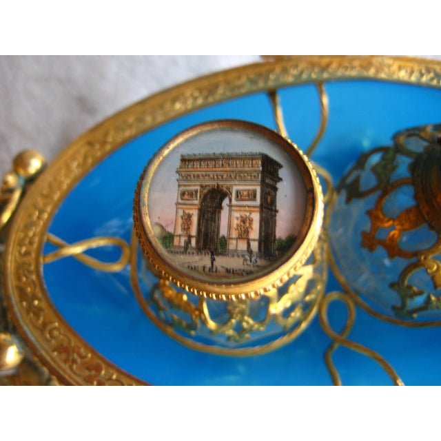 Blue French Large Bleu Opaline Egg Box With Perfume Bottles View of Paris 19 Century For Sale - Image 8 of 12