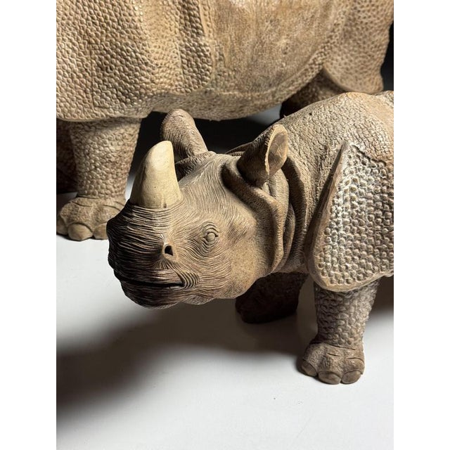 Hand-Carved Wooden Rhinoceros Statues, 1960s, Set of 2 For Sale - Image 12 of 18