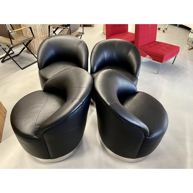 A beautiful set of 4 leather swivel chairs in Calfskin by J Robert Scott. Sally Sirkin Lewis used the softest and highest...