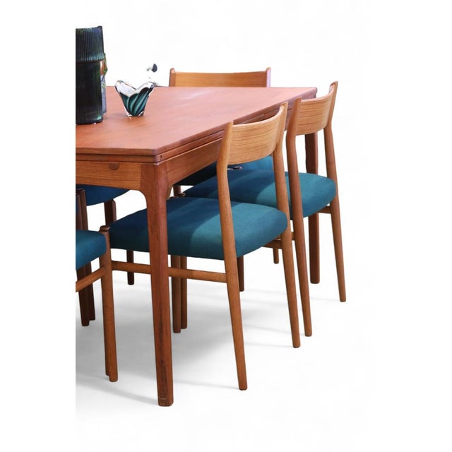Dining Chairs Model 418 in Teak and Green Wool Upholstery by Arne Vodder for Sibast, 1960s, Set of 4 For Sale - Image 17 of 18