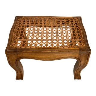 Mid 20th Century Vintage Lord and Taylor Carved Wood Caned Top Foot Stool For Sale