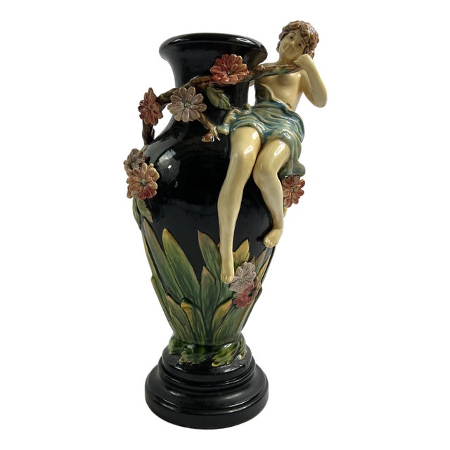 Barbotine Vase with Female Figure from GL Lorraine For Sale