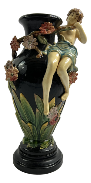 Barbotine Vase with Female Figure from GL Lorraine