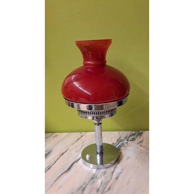 Red Vintage Table Lamp with Opaline Glass, 1960s For Sale - Image 8 of 8