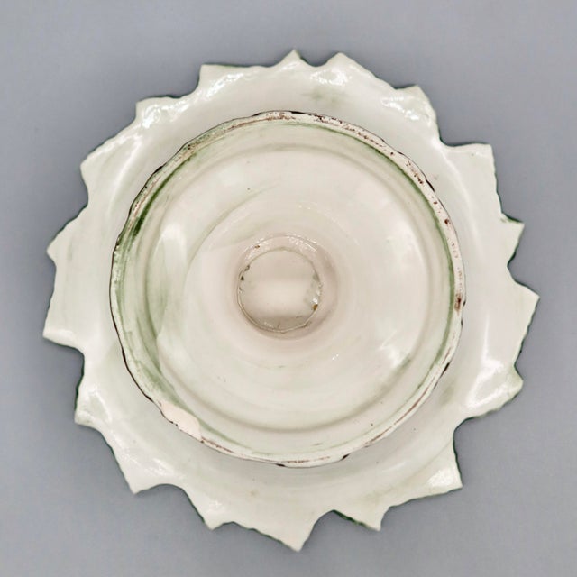 Green Vintage Italian Bassano Majolica Green Leaf Pedestal Compote Bowl — Made in Italy For Sale - Image 8 of 9