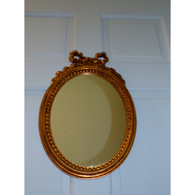 Gold Vintage Italian Florentine Gilded Oval Mirror Ribbon Bow Accent Italy For Sale - Image 8 of 13