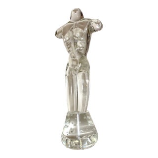 1990s Large Luigi Moro Hand Blown Clear Glass Nude Man Torso Bust Sculpture Statue Art For Sale