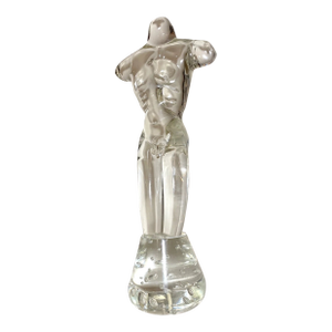 1990s Large Luigi Moro Hand Blown Clear Glass Nude Man Torso Bust Sculpture Statue Art