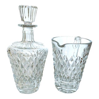 1960s Mid-Century Waterford Crystal “Boyne” Decanter & Pitcher Set — Hand-Cut Irish Lead Crystal For Sale
