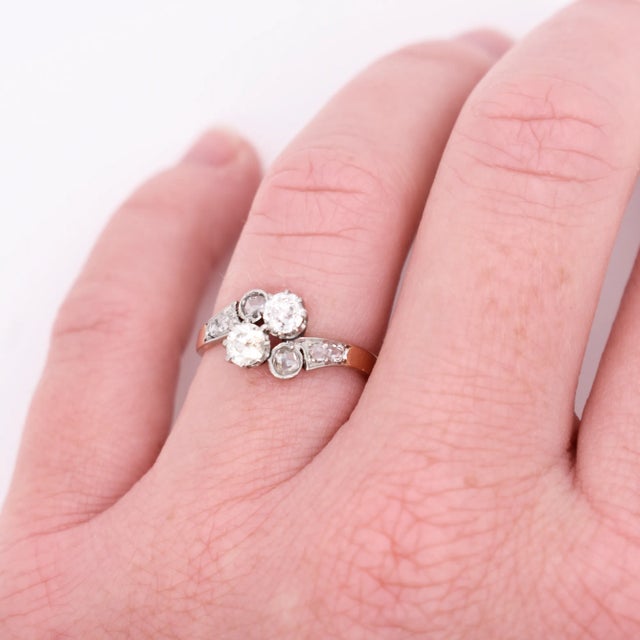 Antique You and Me Ring, 18 Carat Gold and Diamonds, Size 6.75 For Sale - Image 6 of 6