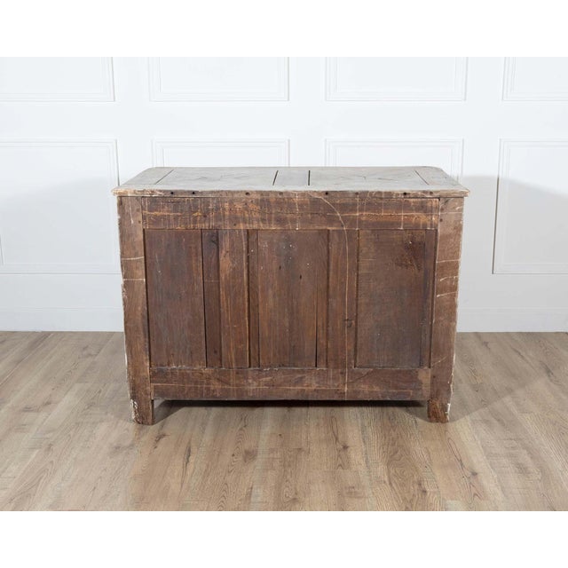 Stone Gray 18th Century French Louis XV Bleached Oak Curved Commode with Parquet Top For Sale - Image 8 of 9