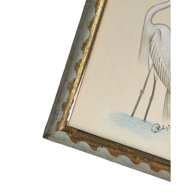 Realism Hand-Painted White Heron Painting. Framed For Sale - Image 3 of 5