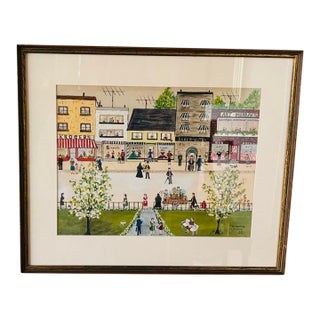 American Folk Art Watercolor Townscape, Main Street c.1958 For Sale