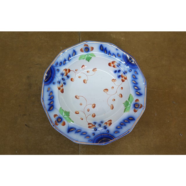 4 Antique Gaudy Welsh Ironstone Cobalt Blue Floral Teapot Pitcher & Bowls For Sale - Image 17 of 18